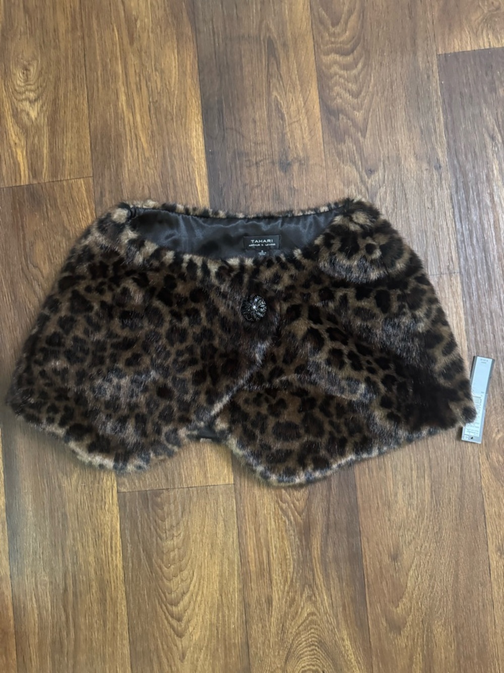 Tahari Brown Leopard Faux-Fur Capelet
